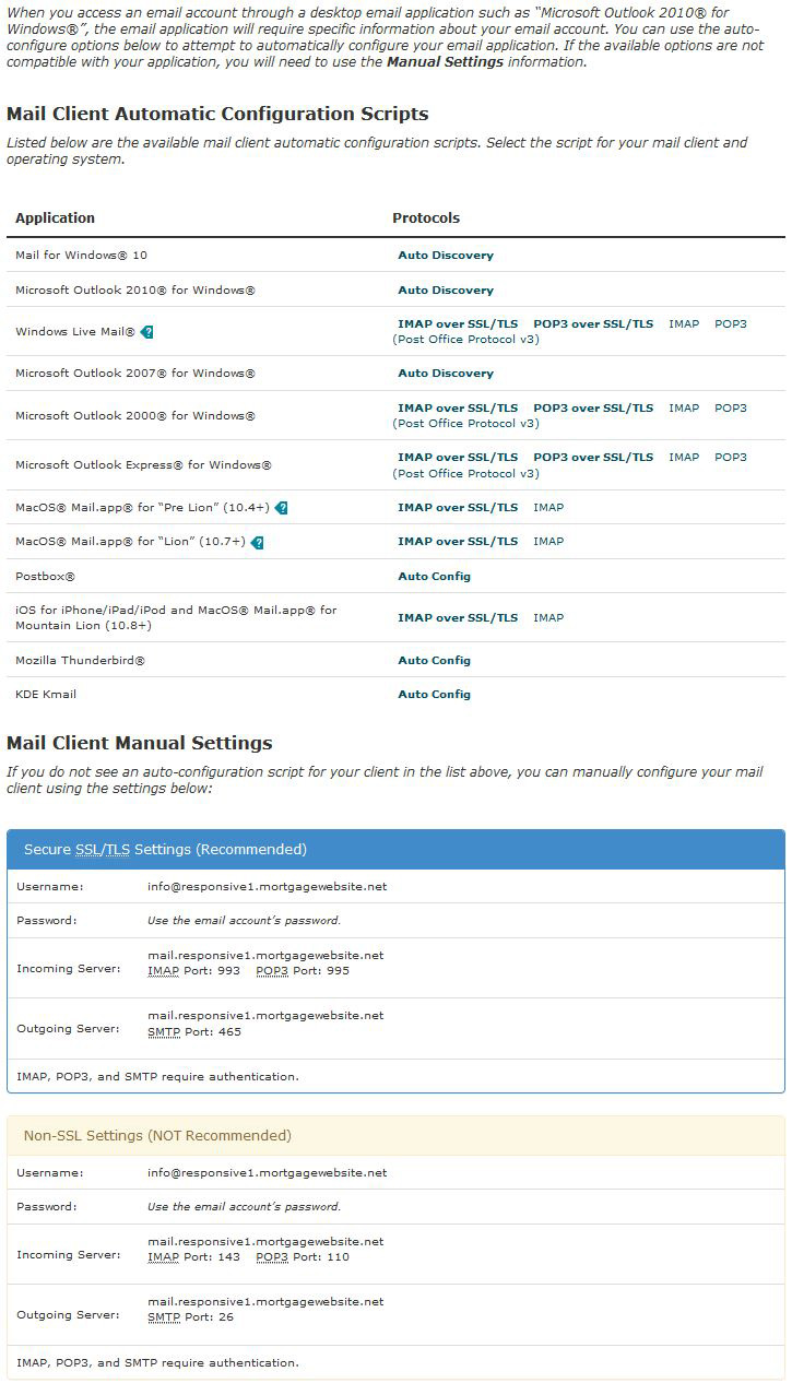 email manual settings